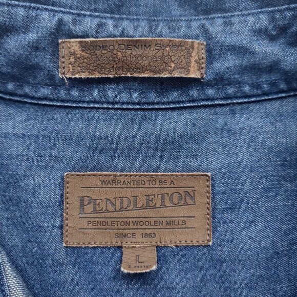 Pendleton Rodeo Wear Denim Shirt Western Horse Button Up  Large-Long - Picture 3 of 8